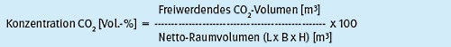 Gleichung 1: Zur orientierenden Bestimmung der zu erwartenden Kohlendioxid-Konzentration in Abh�ngigkeit vom Raumvolumen siehe auch Anhang 1.
