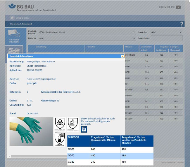 Abb. 7 GISBAU-Handschuhdatenbank