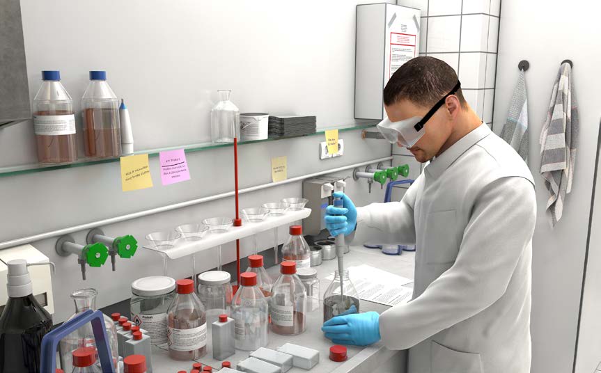 Abb. 17 Gefahrstoffe – hier im Labor – müssen in Gebinden aufbewahrt und ausreichend gekennzeichnet sein.