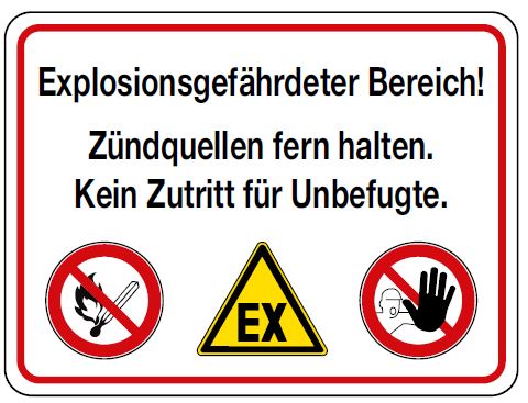 Abb. 25 Explosionsgefährdete Bereiche sind durch Warnzeichen und Verbotszeichen gekennzeichnet