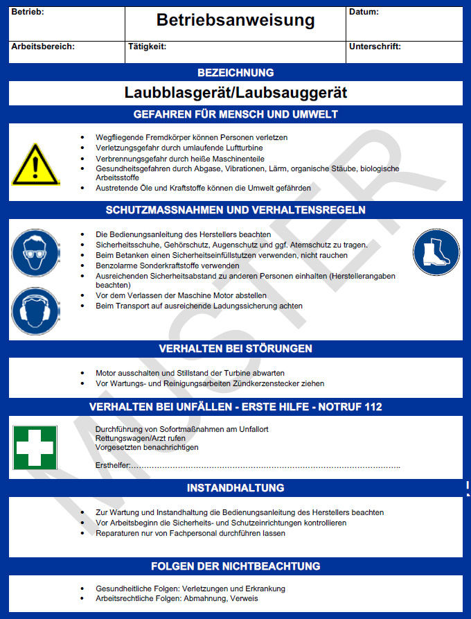 Betriebsanweisung Laubblasgert