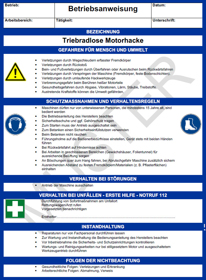 Betriebsanweisung Triebradlose Motorhacke