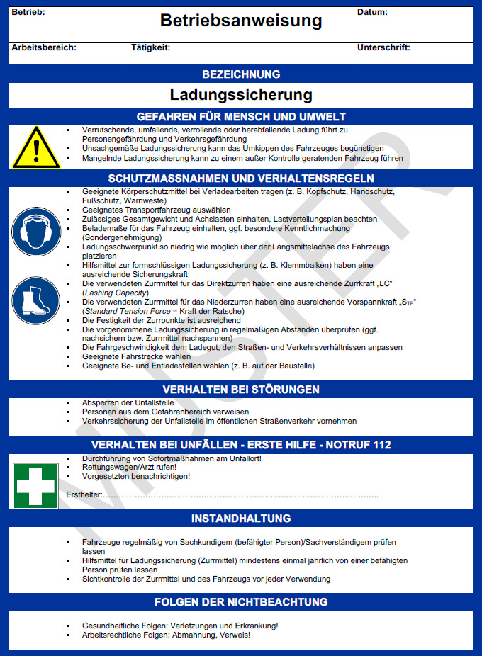 Betriebsanweisung Ladungssicherung