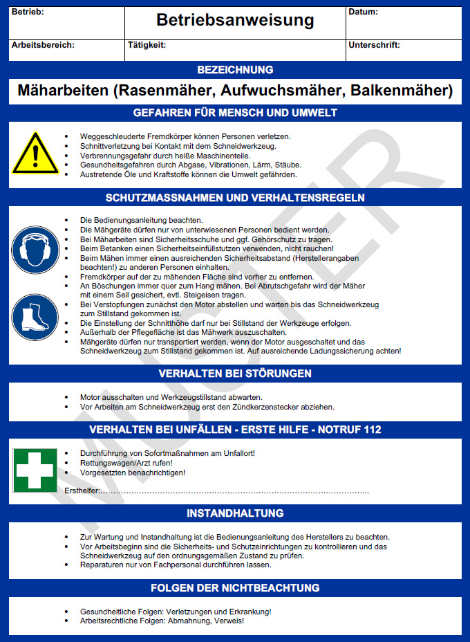 Betriebsanweisung Mharbeiten