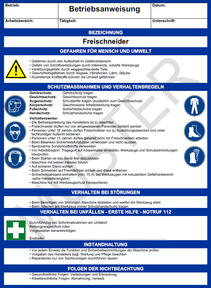 Betriebsanweisung Freischneider