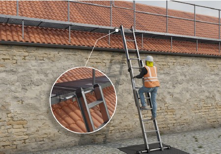 Abb. 19 Leiter mit fester Einh�ngevorrichtung an einem ert�chtigten Bestandsgeb�ude mit gesichertem �berstieg