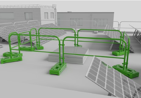 Abb. 9 Beispiel einer gesicherten Dachfl�che mit einem auflastgehaltenen Gel�nder an der Dachkante und um ein nicht durchsturzsicheres Oberlicht