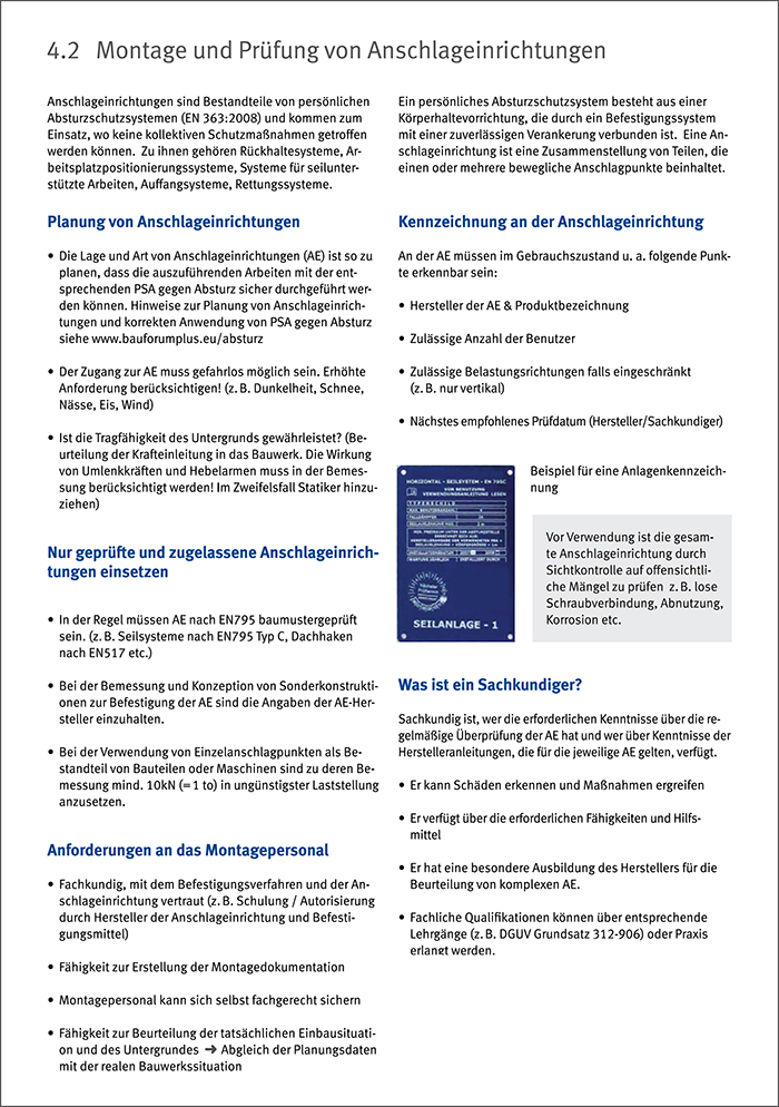 Ausschnitte aus Anhang 4.2 der DGUV Information 201-056 (Fassung August 2015)