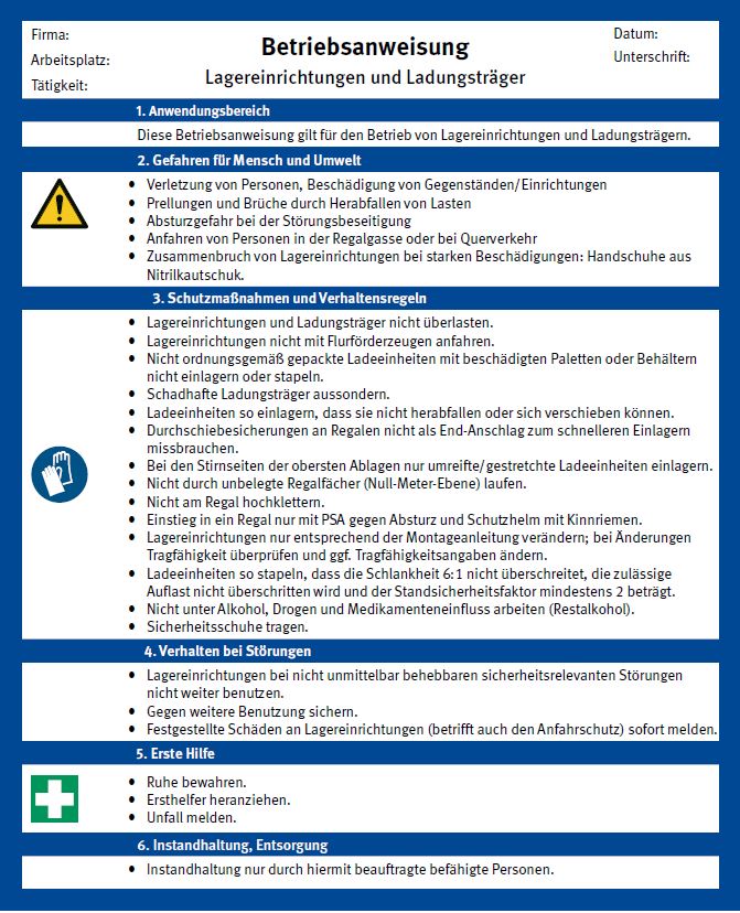 Betriebsanweisung Lagereinrichtungen und Ladungstrger