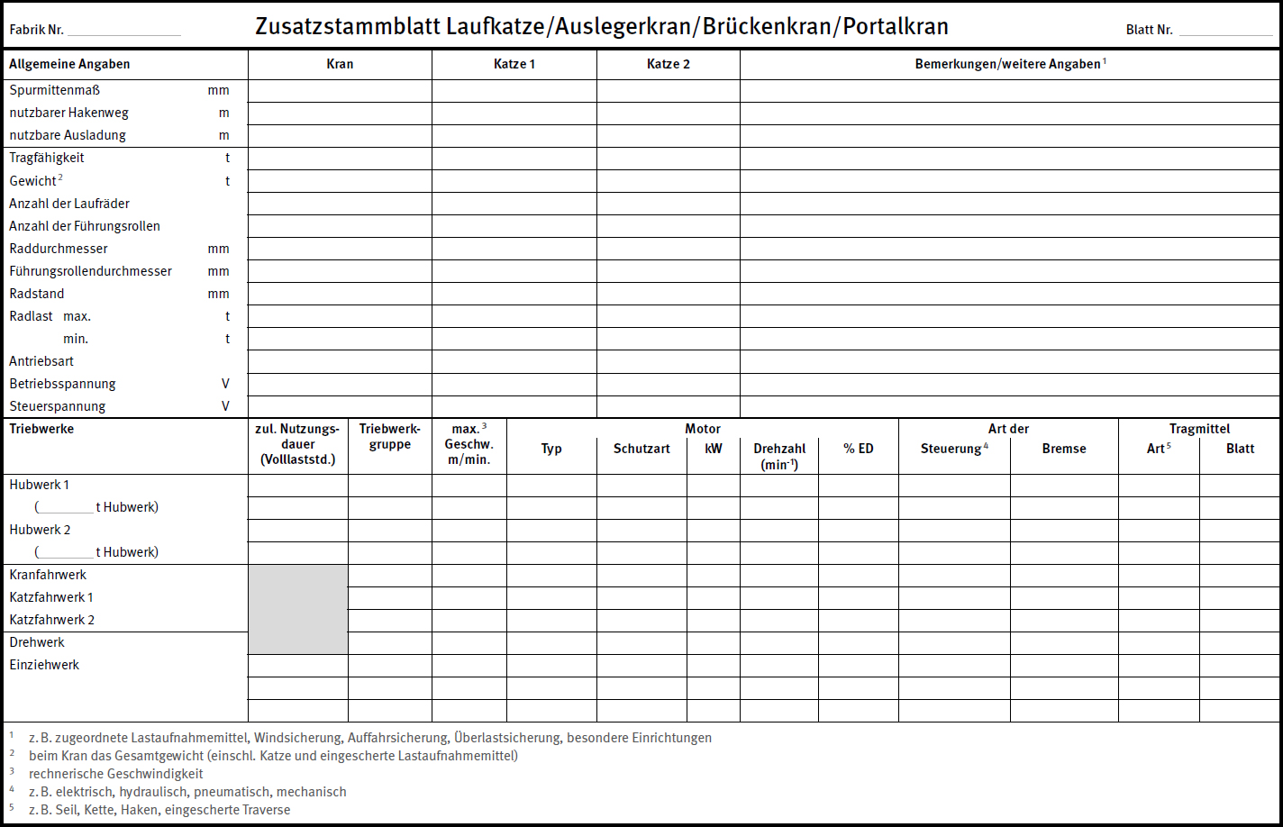 Zusatzstammblatt Laufkatze/Auslegerkran/Brckenkran/Portalkran